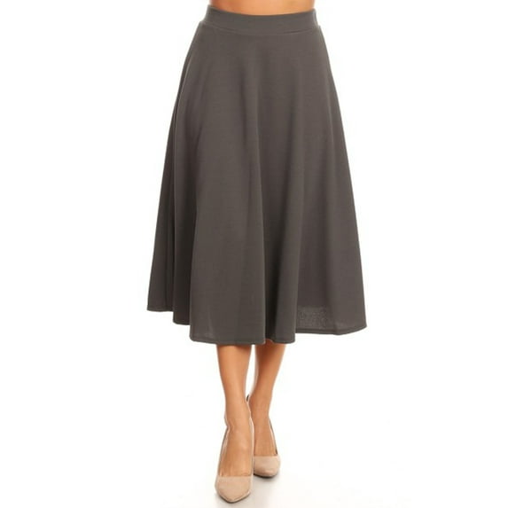 Moa Collection Women's Casual High Waist A-Line Midi Skirt with Elastic Waistband