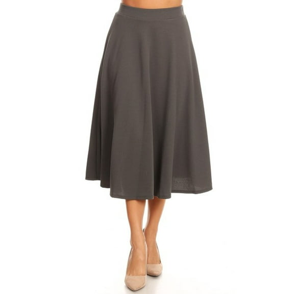 Moa Collection Women's Casual High Waist A-Line Midi Skirt with Elastic Waistband