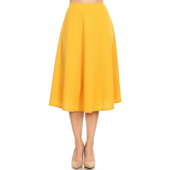 Moa Collection Women's Casual High Waist A-Line Midi Skirt with Elastic Waistband