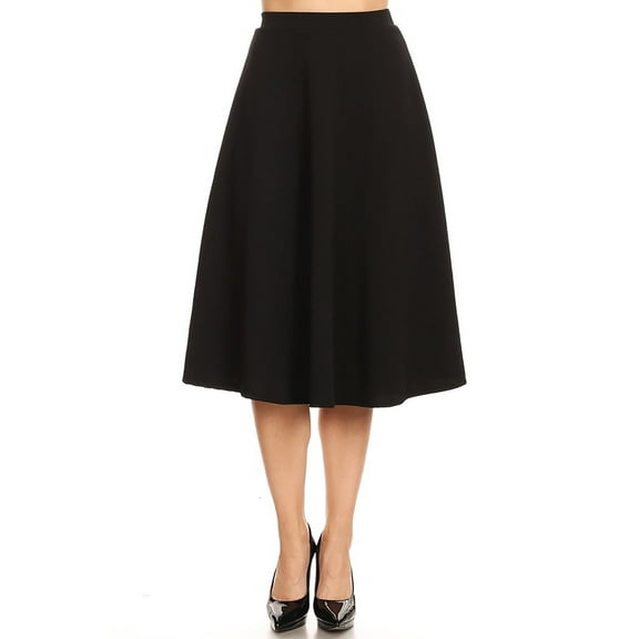 Moa Collection Women's Casual High Waist A-Line Midi Skirt with Elastic Waistband