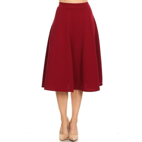 Moa Collection Women's Casual High Waist A-Line Midi Skirt with Elastic Waistband