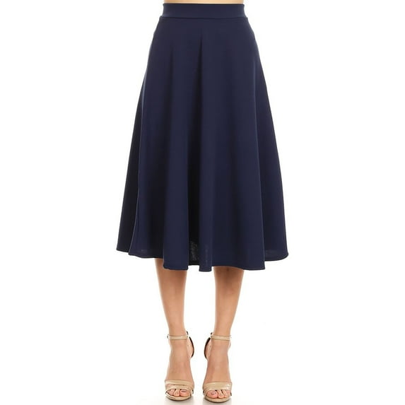 Moa Collection Women's Casual High Waist A-Line Midi Skirt with Elastic Waistband