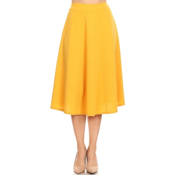 Moa Collection Women's Casual High Waist A-Line Midi Skirt with Elastic Waistband
