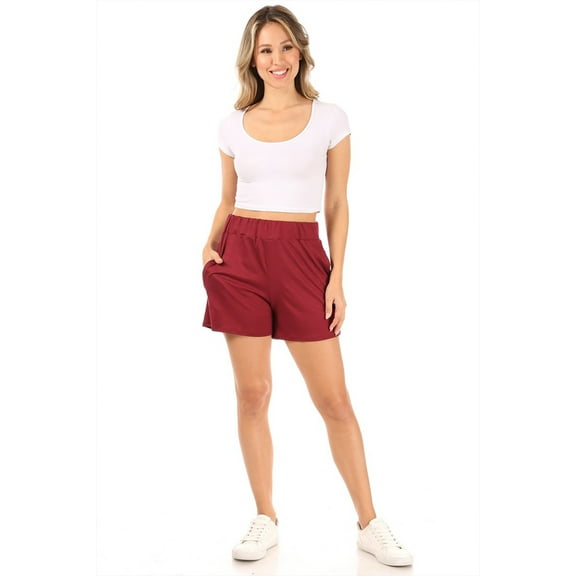 Women's Casual High Waist Basic Solid Pull On Shorts Pants