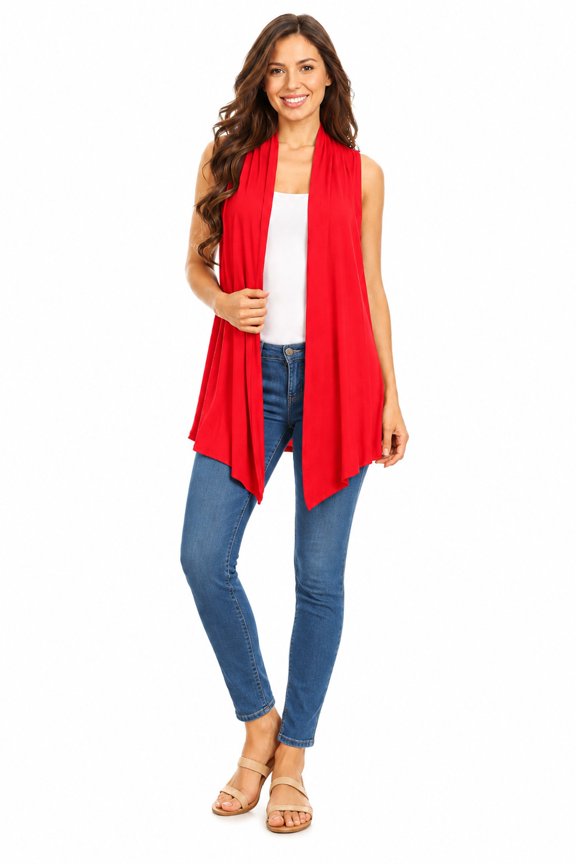 Women's Casual Open Draped Front Solid Cardigan Vest