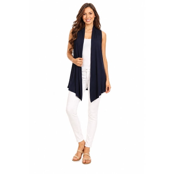 Women's Casual Open Draped Front Solid Cardigan Vest