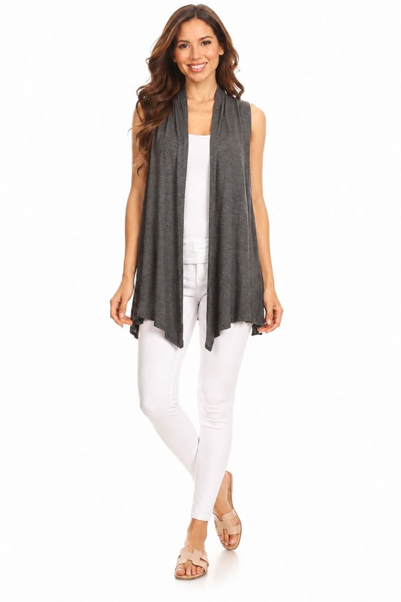 Women's Casual Open Draped Front Solid Cardigan Vest