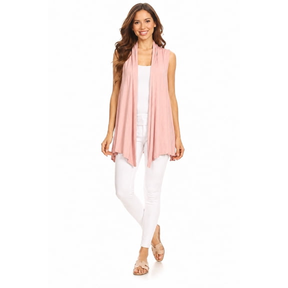 Women's Casual Open Draped Front Solid Cardigan Vest