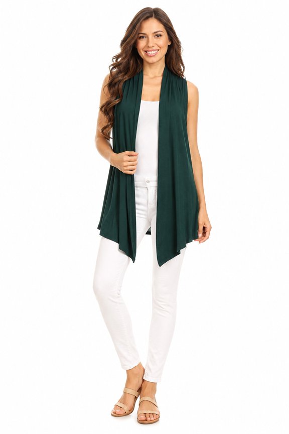 Women's Casual Open Draped Front Solid Cardigan Vest