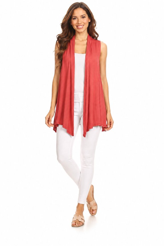 Women's Casual Open Draped Front Solid Cardigan Vest