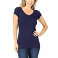 thumbnail image 1 of Moa Collection Women Casual Solid V-Neck Short Sleeve Basic T-Shirt Top, 1 of 4