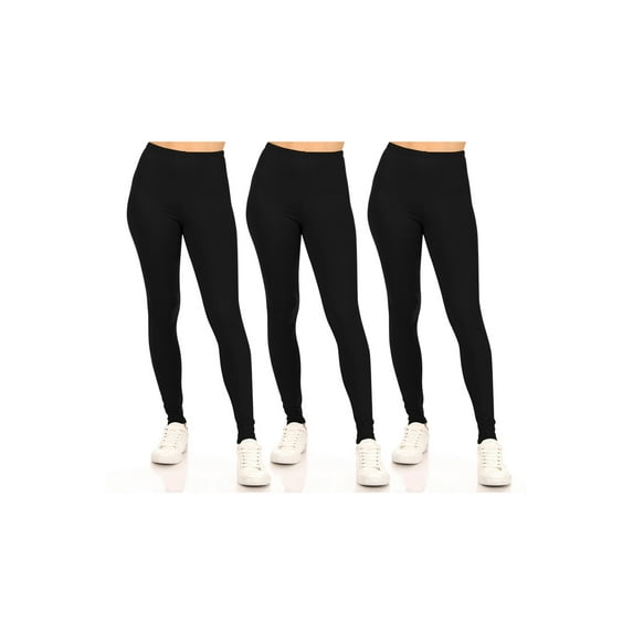 Moa Collection Women's Casual Stretch Pull on High Waist Solid Basic Leggings Pants S-3XL Pack of 3 Black S