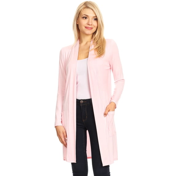 Moa Collection Women's Classic Open Front Long Sleeve Cardigan with Side Pockets