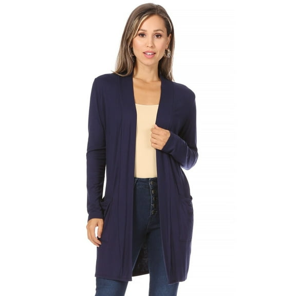 Moa Collection Women's Classic Open Front Long Sleeve Cardigan with Side Pockets