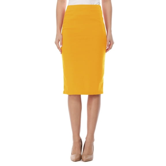 Moa Collection Women's Elastic High Waist Stretch Comfy Office Work Wear Solid Midi Skirt S-3XL