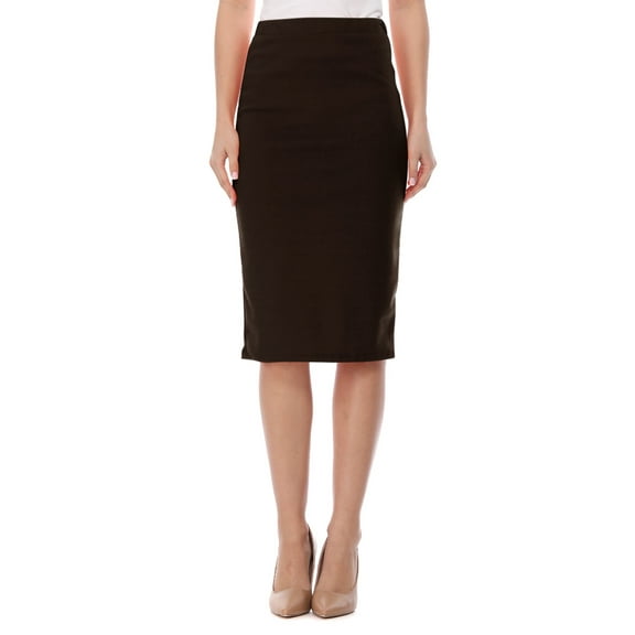 Moa Collection Women's Elastic High Waist Stretch Comfy Office Work Wear Solid Midi Skirt S-3XL