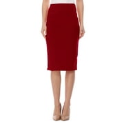 MOA COLLECTION Women's Elastic High Waist Stretch Comfy Office Work Wear Solid Midi Skirt S-3XL