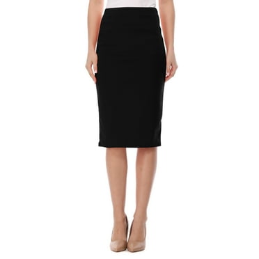 Moa Collection Women's Elastic High Waist Stretch Comfy Solid Midi Skirt S-3XL Made in USA