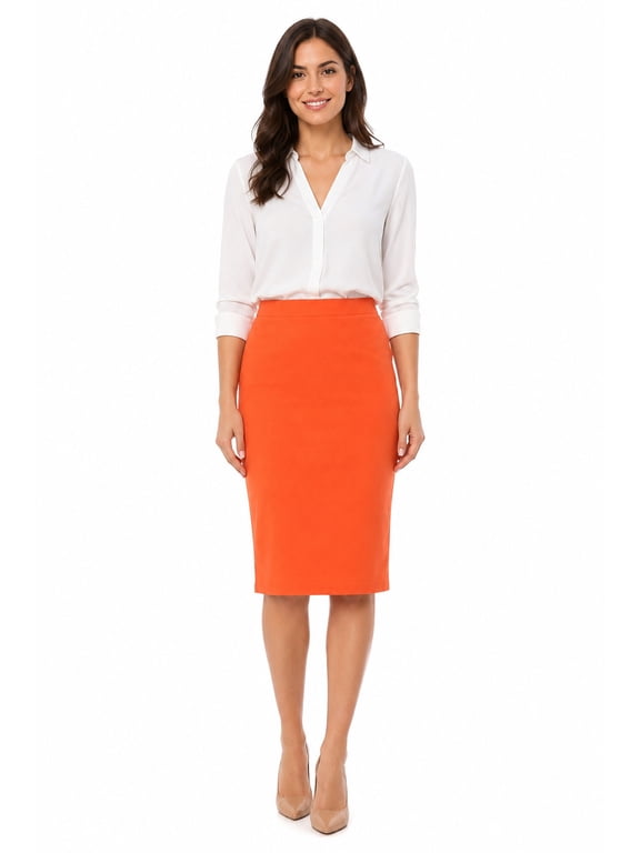 Women's Elastic High Waist Stretch Comfy Office Work Wear Solid Midi Skirt S-3XL
