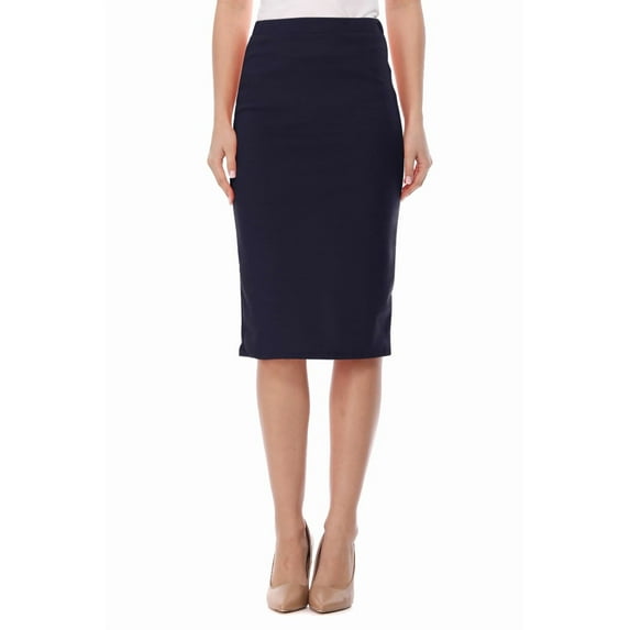 Moa Collection Women's Elastic High Waist Stretch Comfy Office Work Wear Solid Midi Skirt S-3XL