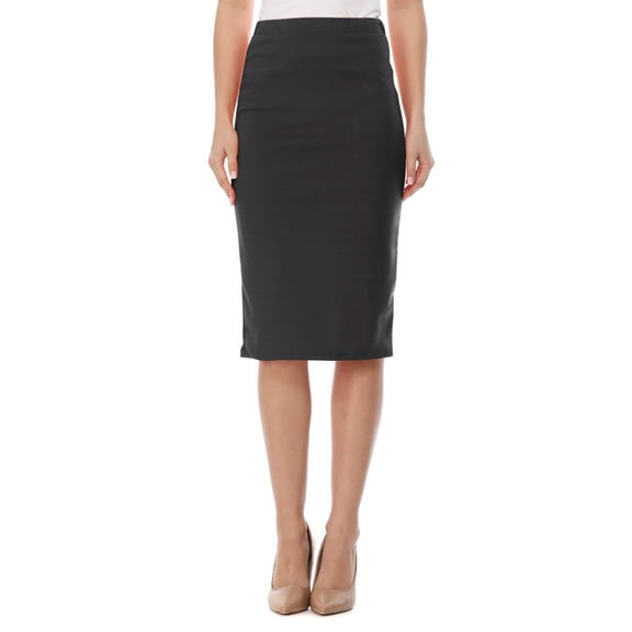 Moa Collection Women's Elastic High Waist Stretch Comfy Office Work Wear Solid Midi Skirt S-3XL