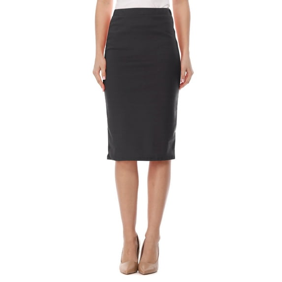 Moa Collection Women's Elastic High Waist Stretch Comfy Office Work Wear Solid Midi Skirt S-3XL