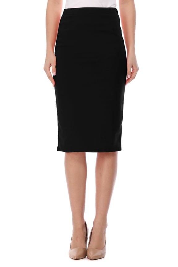 Women's Elastic High Waist Stretch Comfy Office Work Wear Solid Midi Skirt S-3XL