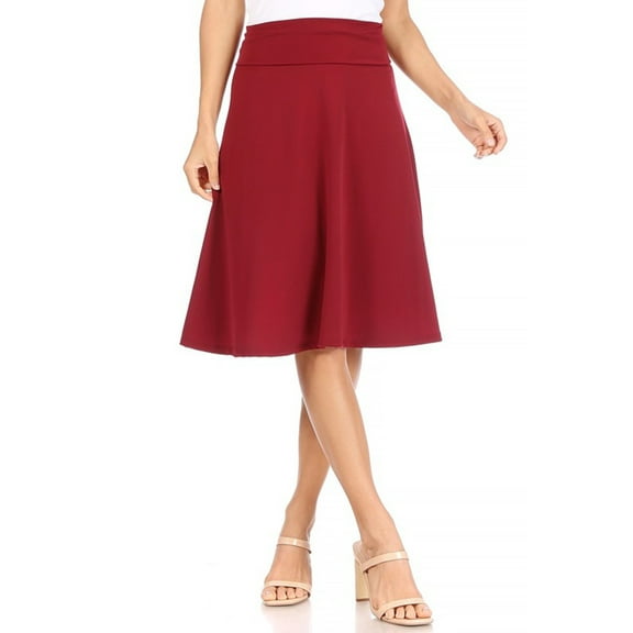 Women's Elegant Casual Midi Skirt with Foldable Waist and Stretch Fabric