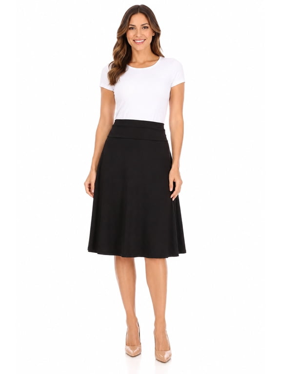 Women's Elegant Casual Midi Skirt with Foldable Waist and Stretch Fabric