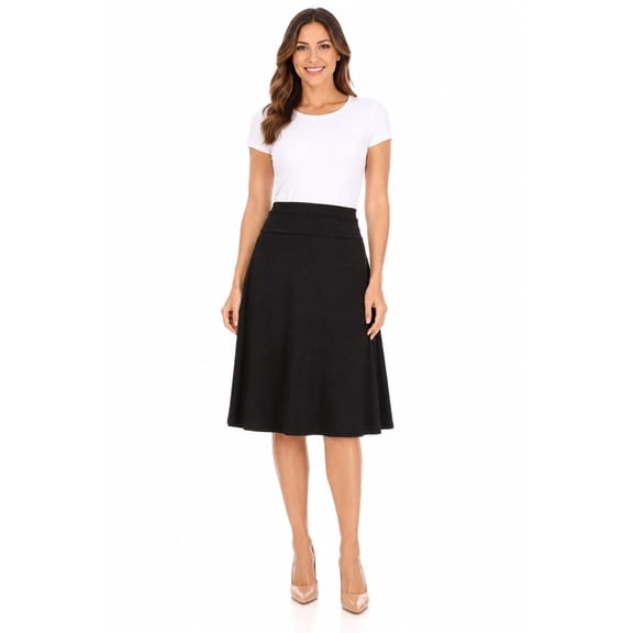 Women's Elegant Casual Midi Skirt with Foldable Waist and Stretch Fabric