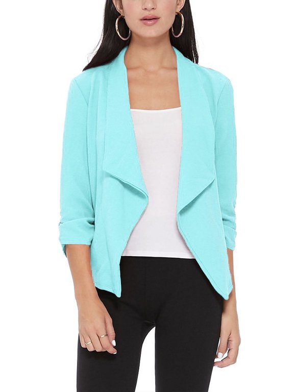 Women's Elegant Draped Blazer Casual Open Front 3/4 Sleeve Jacket