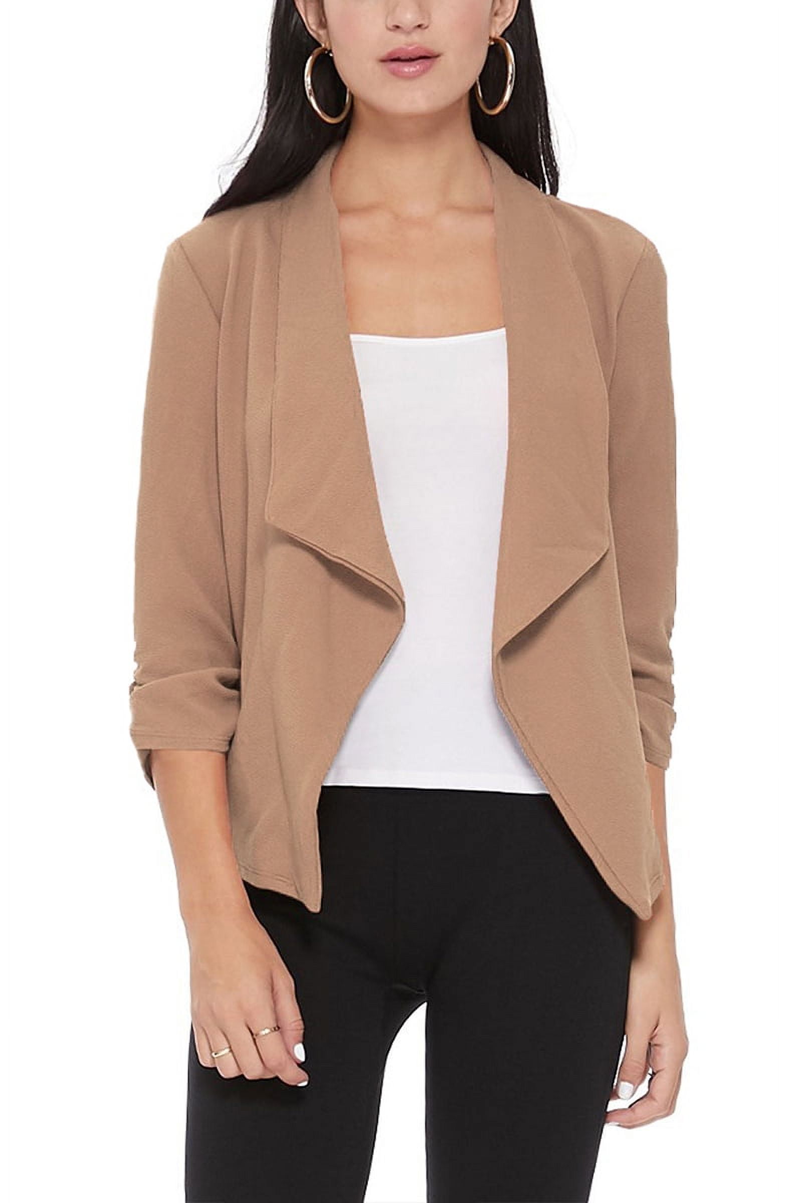 Women's Elegant Draped Casual Open Front 3/4 Sleeve Jacket