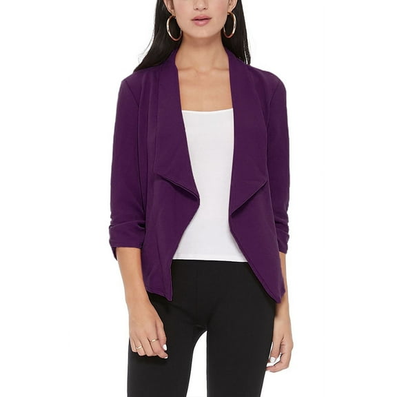 Women's Elegant Draped Blazer Casual Open Front 3/4 Sleeve Jacket