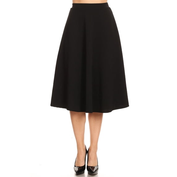 Women's Flared Lightweight Elastic Midi A-Line Skirt - Comfortable and Stylish