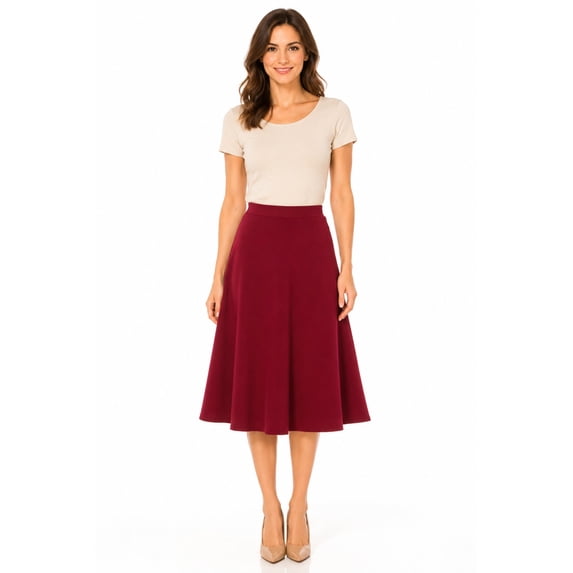 Women's Flared Lightweight Elastic Midi A-Line Skirt, Comfortable and Stylish Skirt