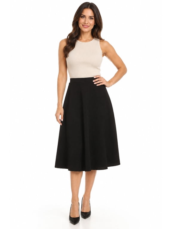 Women's Flared Lightweight Elastic Midi A-Line Skirt, Comfortable and Stylish Skirt