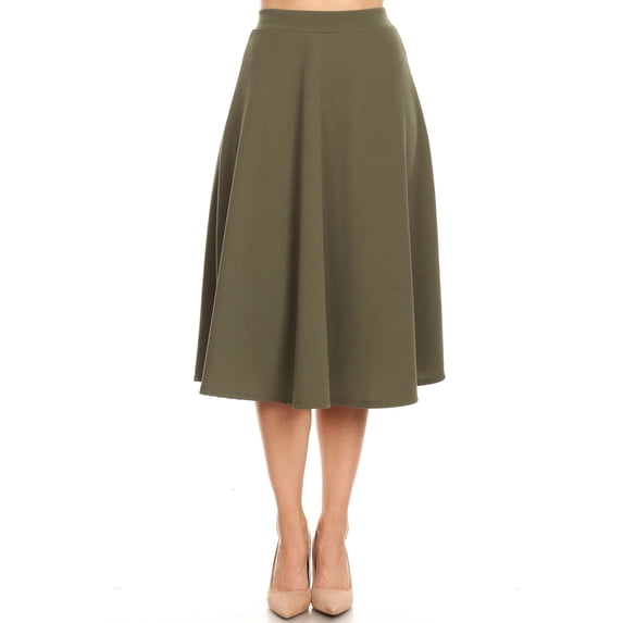 Women's Flared Lightweight Elastic Midi A-Line Skirt - Comfortable and Stylish