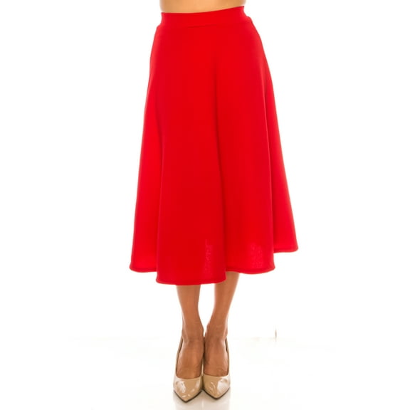 Moa Collection Women's Flared Lightweight Elastic Midi A-line Skirt