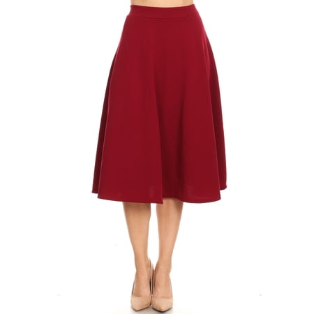 Women's Flared Lightweight Elastic Midi A-line Skirt