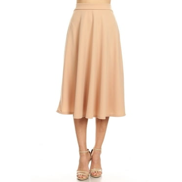 Moa Collection Women's Flared Lightweight Elastic Midi A-line Skirt