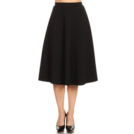 Women's Flared Lightweight Elastic Midi A-line Skirt