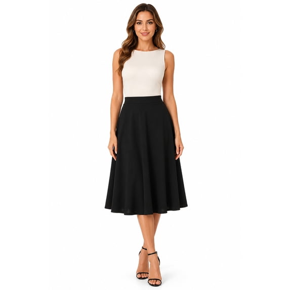 Women's Casual High Waist A-Line Midi Skirt with Elastic Waistband