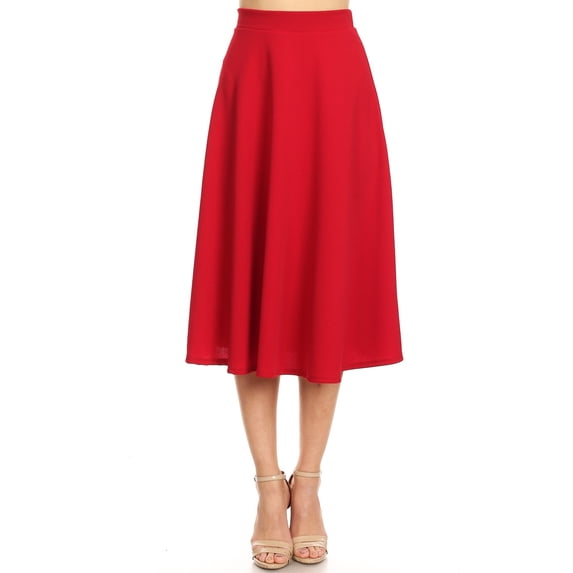 Women's Flared Lightweight Elastic Midi A-line Skirt