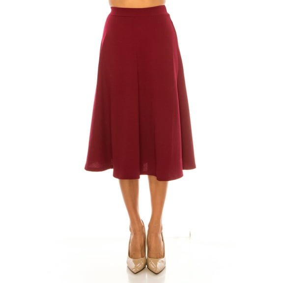 Moa Collection Women's Flared Lightweight Elastic Midi A-line Skirt