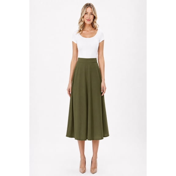 Women's Classic Pleated Midi Skirt Aline Flare for Everyday Elegance