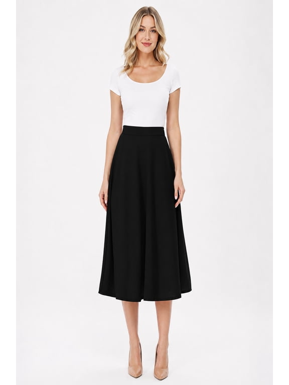Women's Classic Pleated Midi Skirt Aline Flare for Everyday Elegance