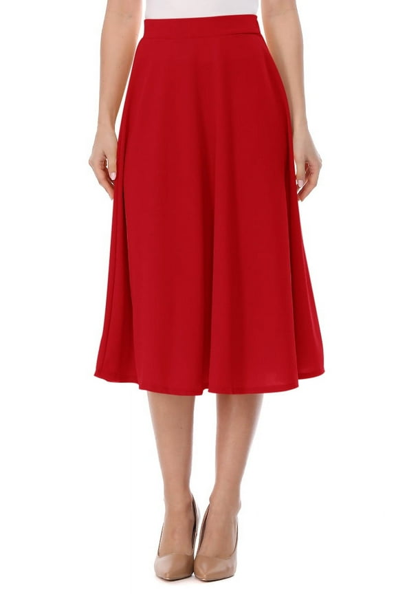 Women's Classic Pleated Midi Skirt Aline Flare for Everyday Elegance