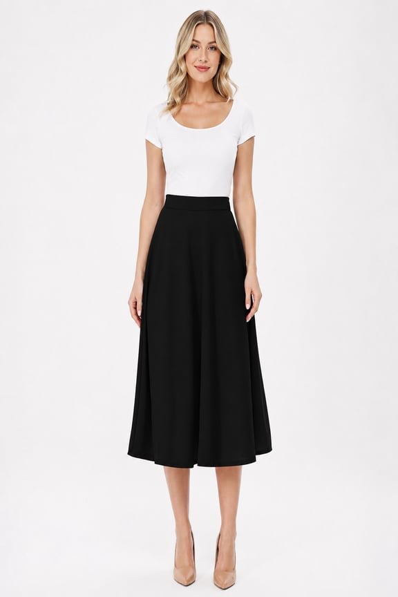 Women's Classic Pleated Midi Skirt Aline Flare for Everyday Elegance
