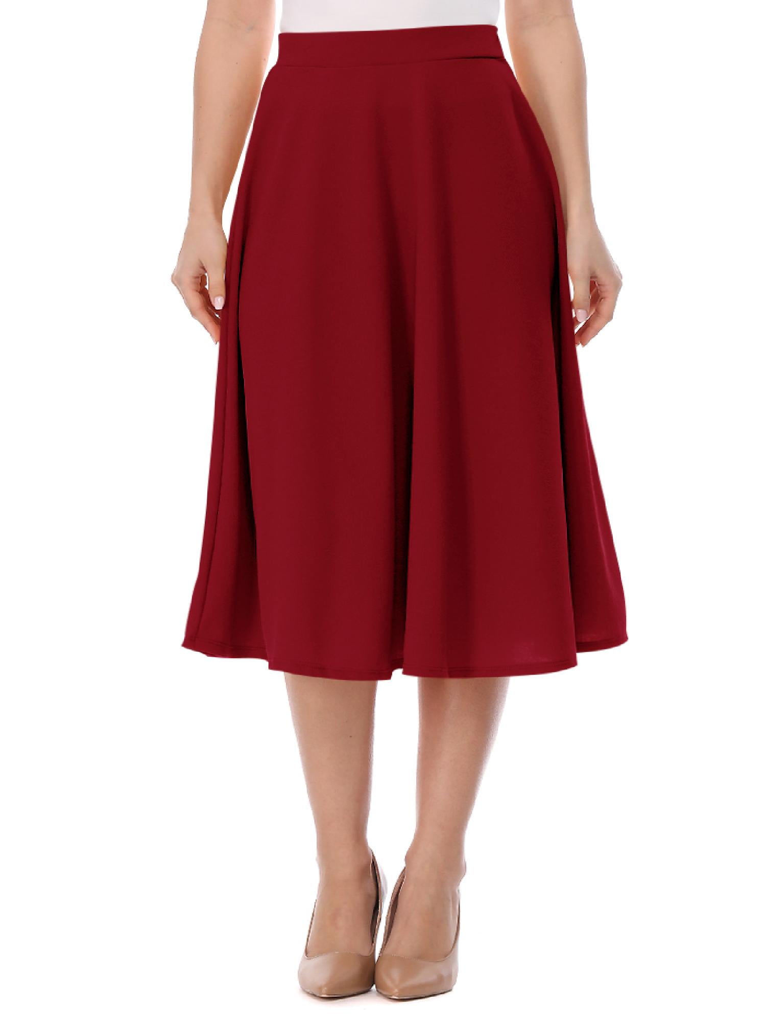 Moa Collection Women's High Waist ALine Flared Pleated Midi knee Long