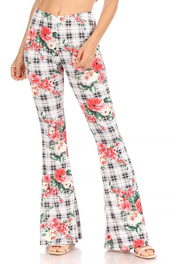 Women's High Waisted Print Soft Stretch Palazzo Flare Pants Pants